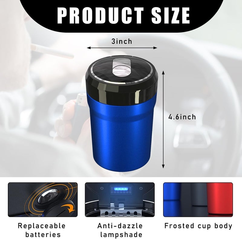 Yourkar Car Ashtray, Portable Smokeless Cylinder Cup Holder Ash Tray, Smokeless Auto Ash Tray with Lid & LED Blue Light for Most Vehicles, Universal Interior Car Accessories (Blue, Large) - Image 2